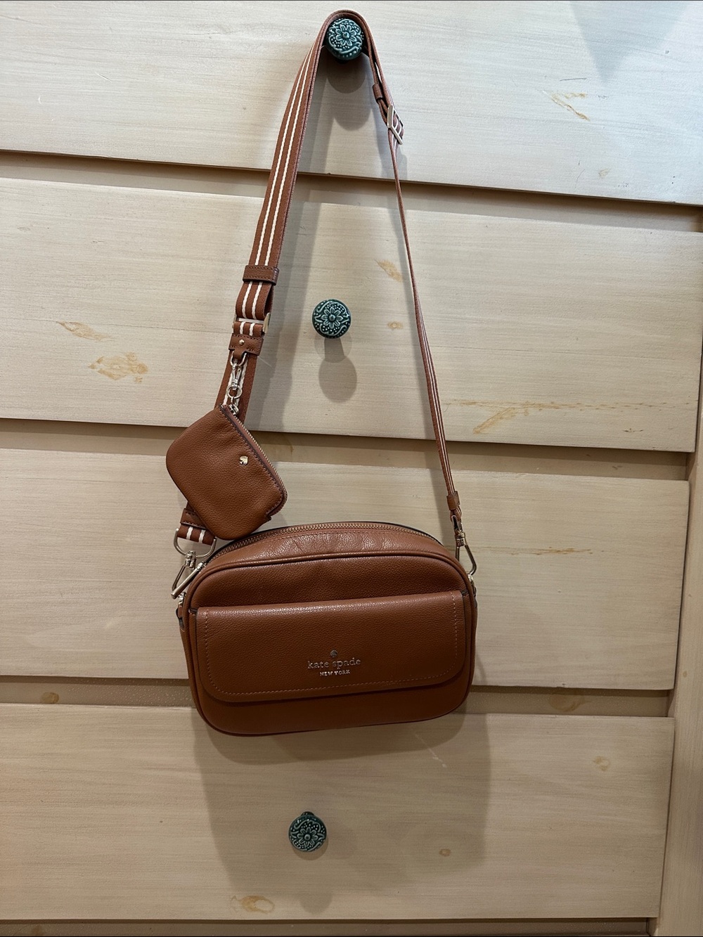 kate spade Brown Pebbled Leather Crossbody with Mini Pouch